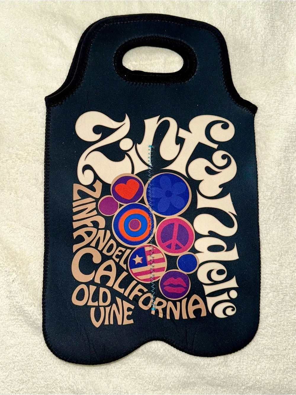 Retro Psychedelic Wine Tote Bag Neoprene 2 Bottle Cooler Carrier California